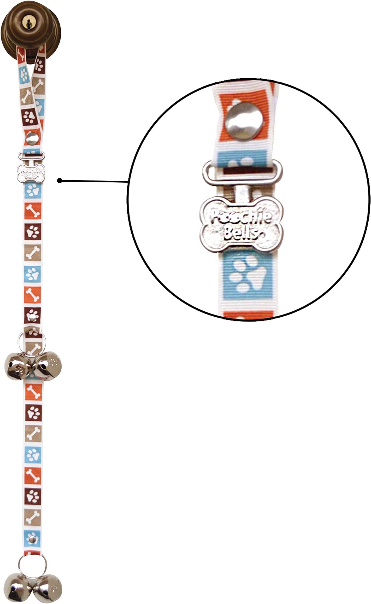 PoochieBells the Original & Trusted Housetraining & Potty Time Dog Doorbell for Loving Dog Families Since 2005. A clear, pleasant and easy way for your family to know when its potty time for your furry best friend. All PoochieBells are individually handcrafted in the USA. Bone Appetite Brown Paw Prints Design