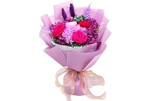 POPGIFTU Preserved Flowers Bouquet, Preserved Roses Mothers Day Gifts, Eternity Real Roses for Her, Gifts for Birthday, Mother's Day, Anniversary, Christmas, with Gift Box & Blank Card(Purple + Pink)