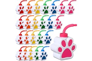 Sratte 10 oz Dog Paw Cups with Straw and Lid Dog Themed Birthday Party Supplies, Cute Print Plastic Puppy Drinking Cup Bulk for Kids Birthday Dog Theme Party Favors Decoration(24 Pcs)