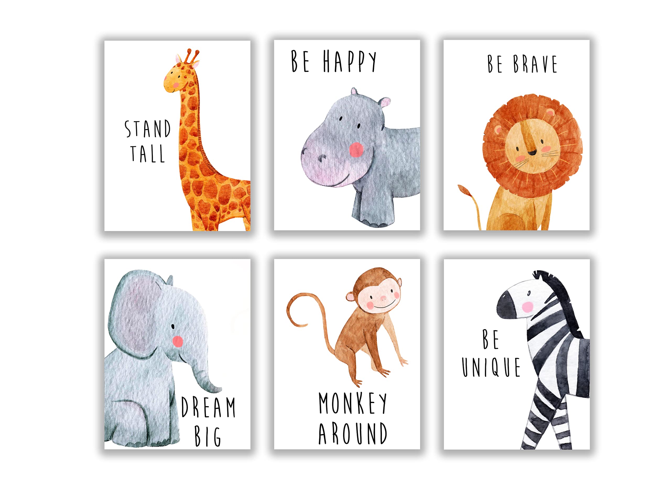 Safari Nursery Decoration - Animal Prints for Nursery & Playroom - Set of 6 - 8x10 in Wall Art