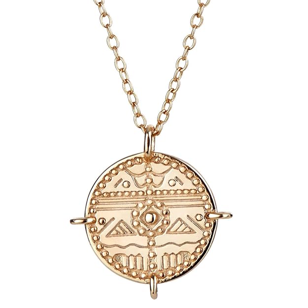 Goldkette Damen als Kette Damen oder Medaillon mit Anhänger. Modisches Amulett aus 925 Sterling Silber mit 14K Gold Plattieru