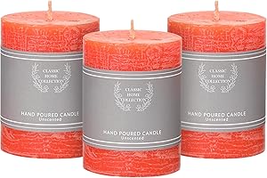 SUPREME LIGHTS ·2017· Fall Candles, 3x4 Inch Orange Pillar Candles Set of 3,Thanksgiving Decor Candles, Unscented Orange Pillar Candles Dripless Candle Long Burn Time for Thanksgiving, Fall Decorations for Home, Halloween