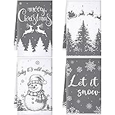 Sratte 4 Pcs Gray Christmas Kitchen Towels 16 x 24 Inch Winter Hand Towels Let It Snow Snowman Dish Cloths Absorbent Christmas Tea Dishcloths for Home Bathroom Xmas Kitchen Decor