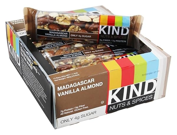 KIND NUT BARS, MADAGASCAR VANILLA ALMOND, HEALTHY SNACKS, GLUTEN FREE, LOW SUGAR, 6G PROTEIN, 12 COUNT