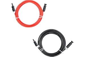 JJN Solar Extension Cable 10AWG(6mm²) 20Feet with Female and Male Connector Solar Panel Adaptor Kit Tool for Solar System One Pair (Red + Black)