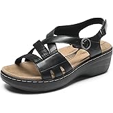 DREAM PAIRS Women's Comfortable Arch Support Wedge Sandals Open Toe Summer Walking Shoe