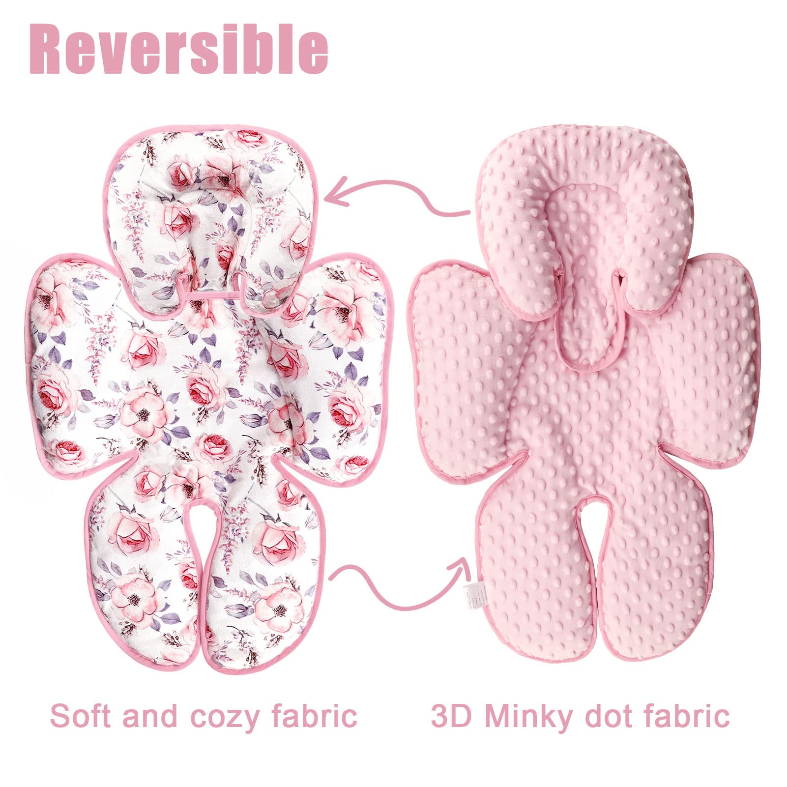 SWESEN Baby Carseat Head & Body Support, Infant Headrest Cushion, Newborn Car Seat Insert for Strollers, Bouncers, Swing, Pink Floral