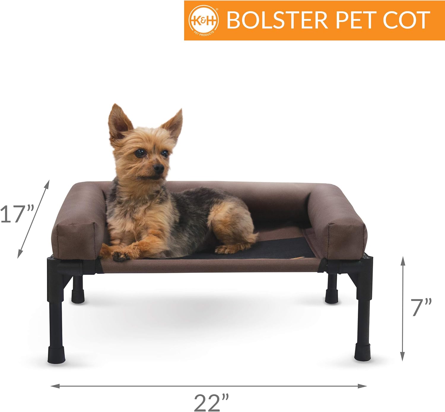 K&H Pet Products Original Bolster Pet Cot Elevated Pet Bed Small Chocolate/Mesh 17" x 22" x 7" : Pet Supplies