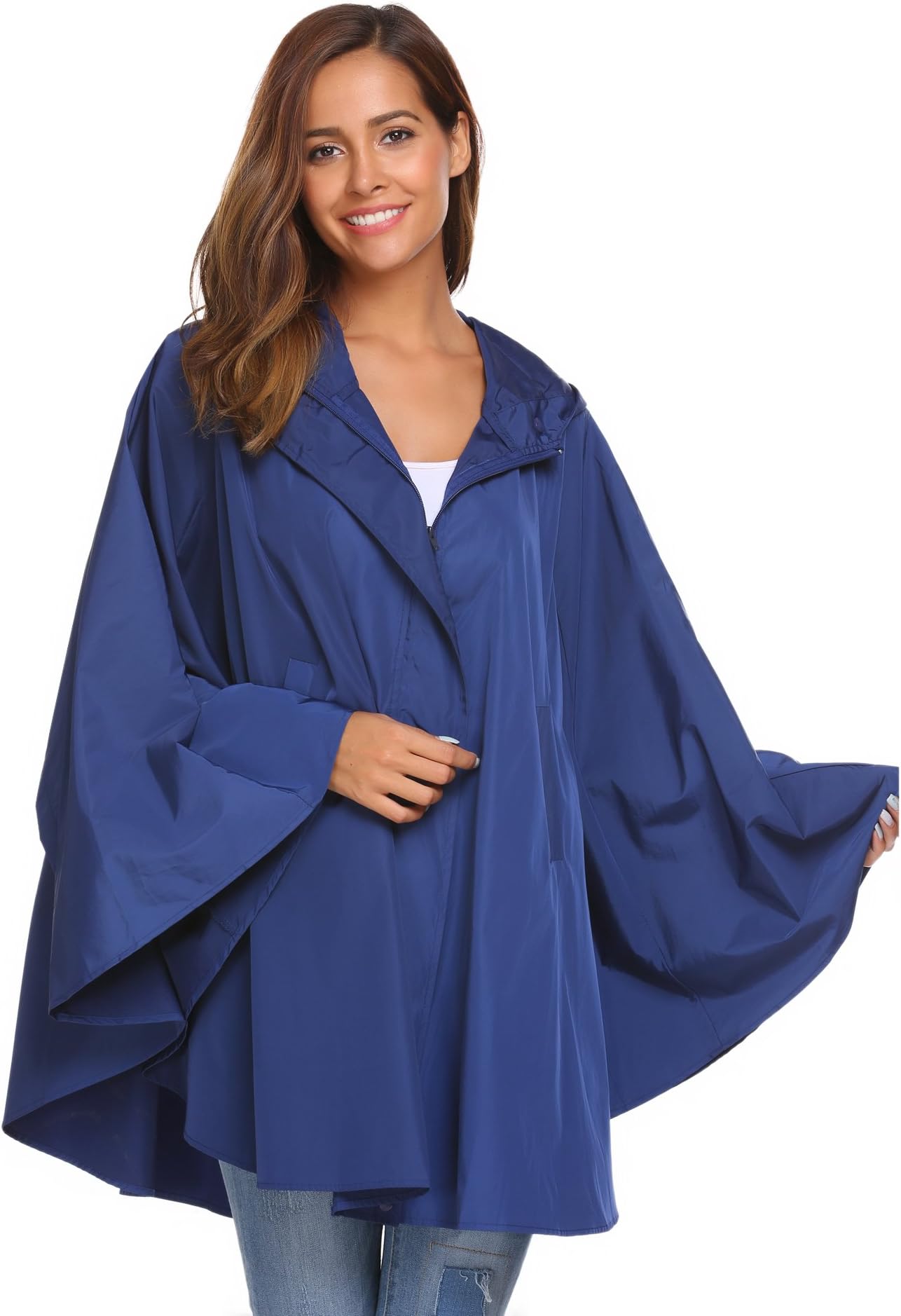SoTeer Rain Poncho for Womens Batwing-Sleeved Hooded Raincoat Waterproof Packable Rain Jacket with Pockets (6 Colors S-XXL)