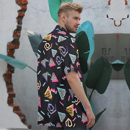 80s 90s Retro Men's Hawaiian Shirt - Funny Disco Party Button-Down With Neon Prints