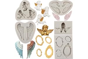 Sijiangmold Angel Wings Fondant Silicone Molds Photo Frame Fondant Molds Angel Baby Mold for Cupcake Topper Cake Decorating C