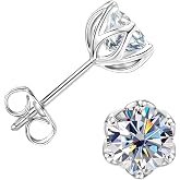 Solitaire Stud Earrings for Women, 14K Gold Filled Imitation Diamond Moissanite Studs Petite Floral Edge Post Women Earrings Jewelry Valentine Anniversary Day Birthday Gifts