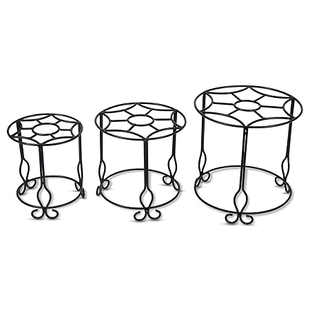 Vudy Indoor Plant Stand - Plant Stands Outdoor Metal 3 Pack Durable Round Flower Pot Rustproof Iron Rack Perfect for Home, Garden,?10, 8, 7 Inches, Black?