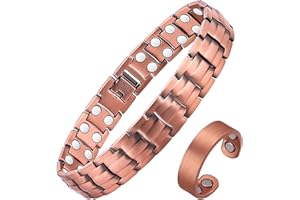 Fashtour Copper Magnetic Bracelet for Men, 2X Strength 99.99% Pure Copper Bracelet with Powerful Magnets and Sizing Tool