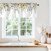 Zedliyu Spring Wildflower Flower Valances for Windows, Rod Pocket 42x12 in | Valance Curtains for Kitchen, Bathroom, Laundry and Basement Windows, Sheer Short Design