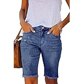 Dreweatts Jean Shorts for Women Stretchy Ripped Bermuda Denim Shorts Trendy