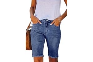 Necooer Women Jean Shorts Ripped Casual Summer Mid Waist Stretchy Five Points Denim Jean Shorts