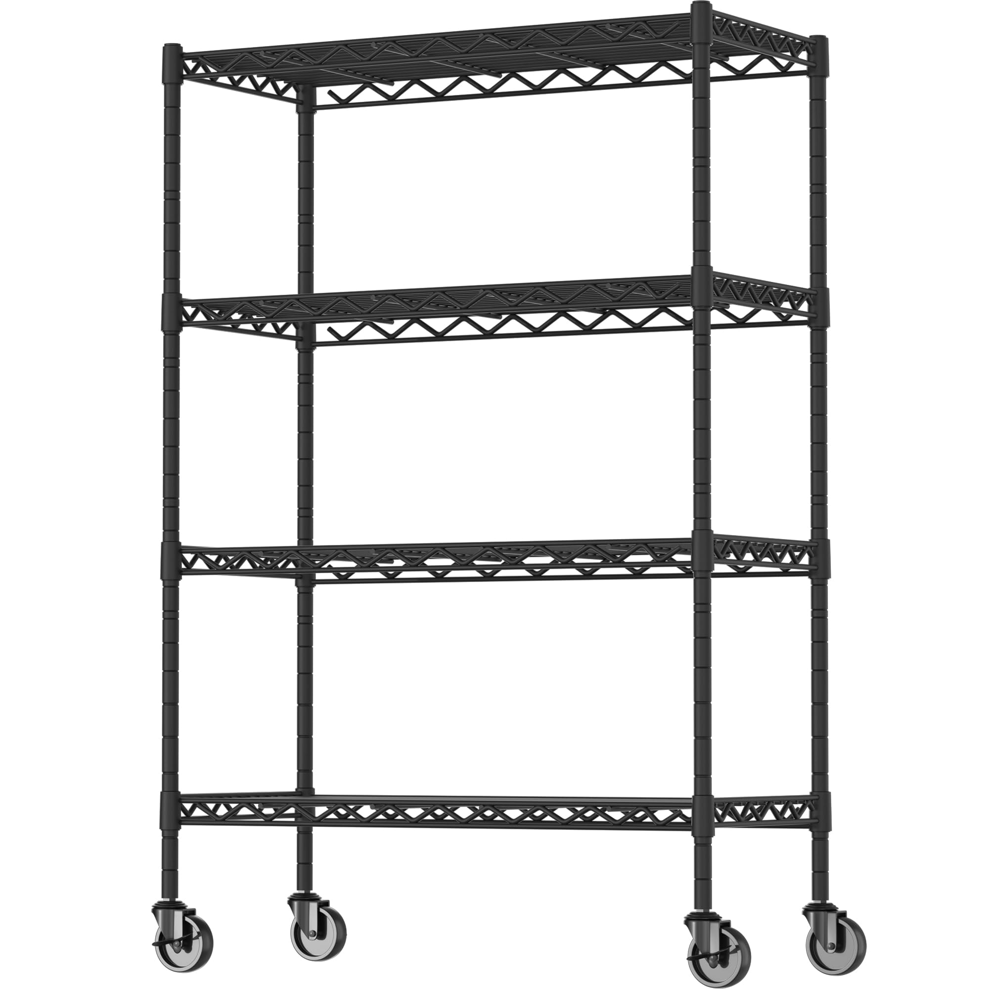 Soywey 4-Shelf Adjustable Heavy Duty Storage Shelving Unit on 4 Wheel Casters, Metal Organizer Wire Rack for Laundry Bathroom Kitchen Pantry Closet, Black