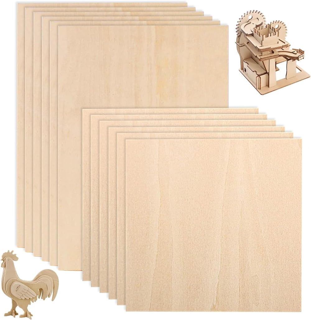 SenZee Basswood Sheets 12 Pcs 1.5mm 200x100mm 100x100mm Blank Plywood for Crafts