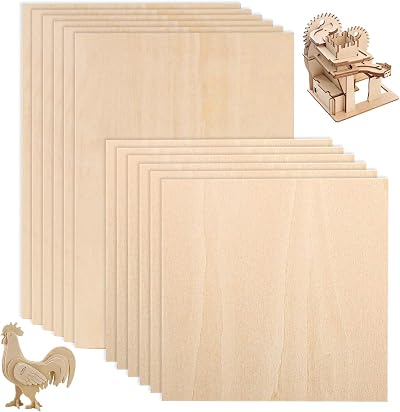 SenZee Basswood Sheets 12 Pcs 1.5mm 200x100mm 100x100mm Blank Plywood for Crafts
