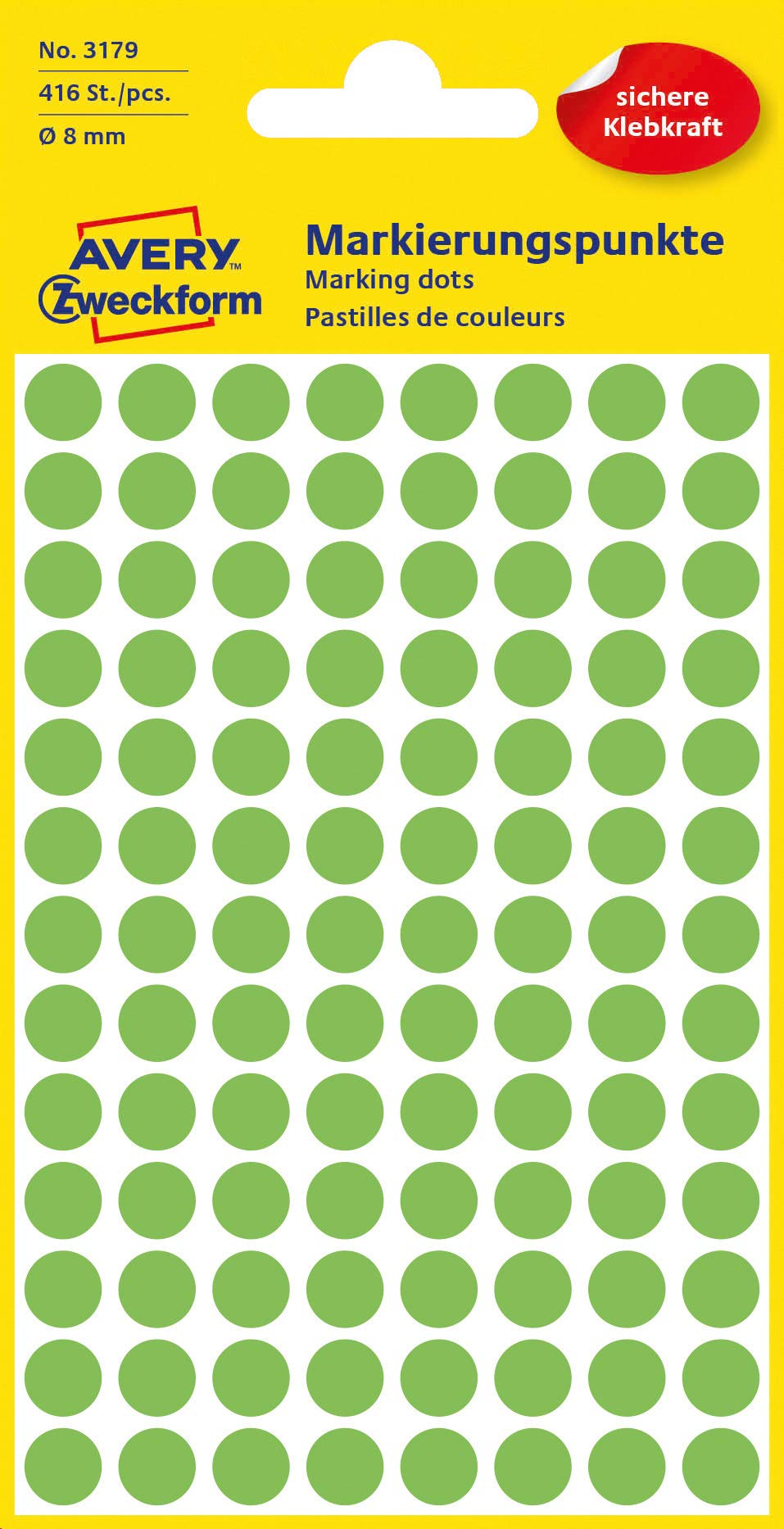 Avery Zweckform Self-Adhesive Marking Dots, Diameter: 8 mm Single 4 Blatt, 416 Etiketten Fluorescent Green