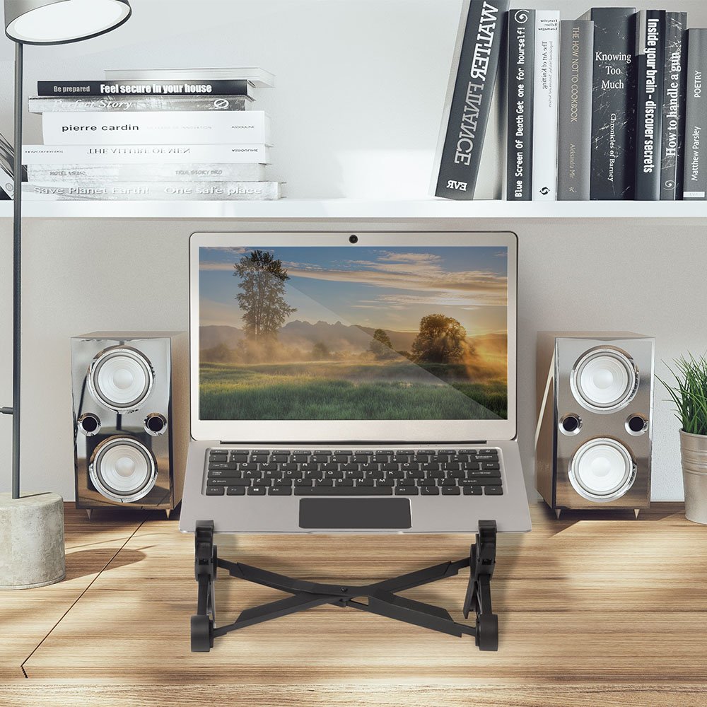 Racksoy Verstellbarer Computer Halterung Reise Laptop Ständer Faltbarer Notebook Halter Fit für PC/MacBook und die Meisten Laptops, Schwarz