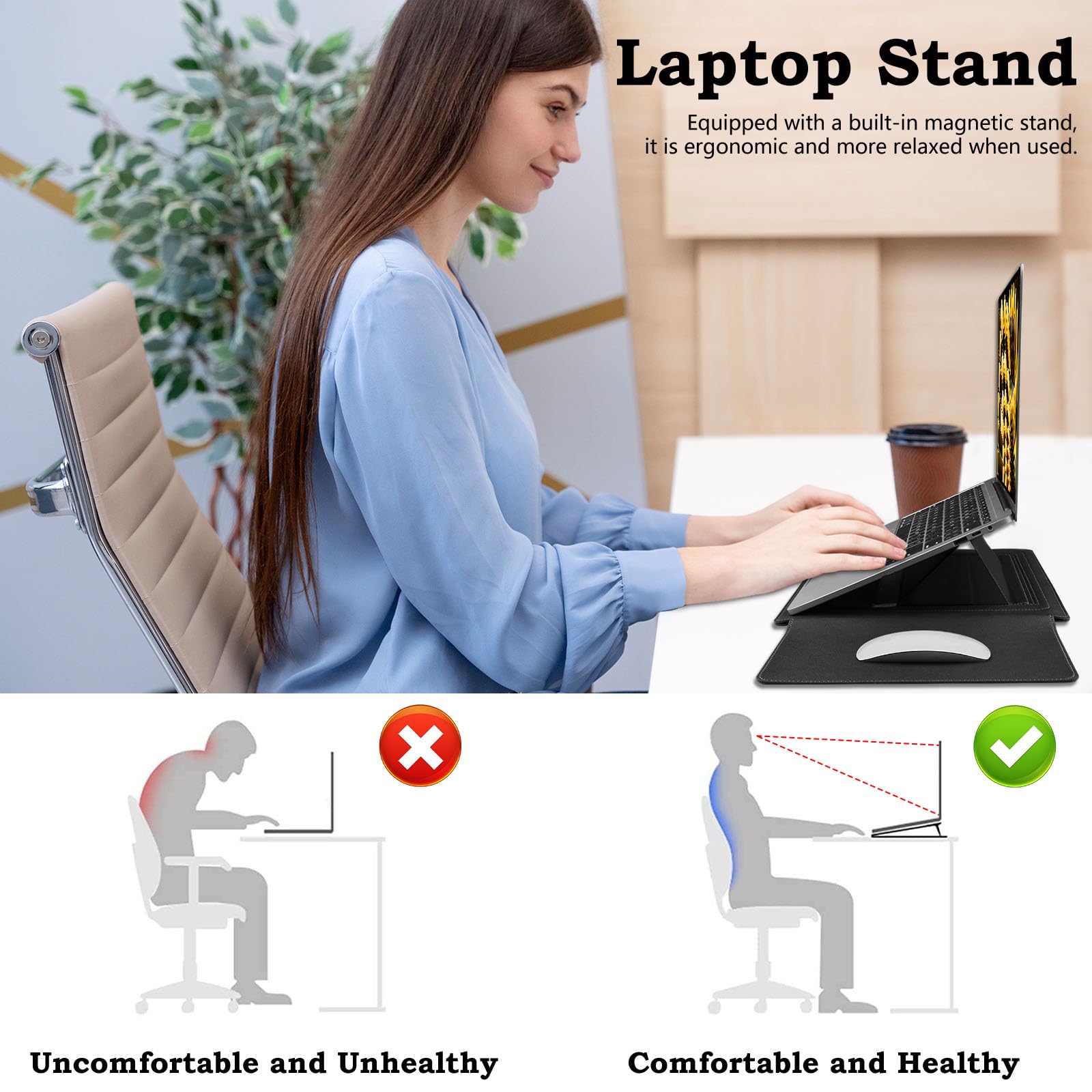 HaruYo 15-16 Zoll Laptop Sleeve Laptophülle, Laptoptasche mit Standfunktion, Computer Tasche mit Zubehörtasche für MacBook Pro 16, 15 Zoll Dell,Lenovo,Acer,Huawei MateBook (15-16 Zoll Schwarz) 3