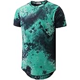 KLIEGOU Mens Hip Hop Tie-Dyed Hipster Curve Hem T Shirt