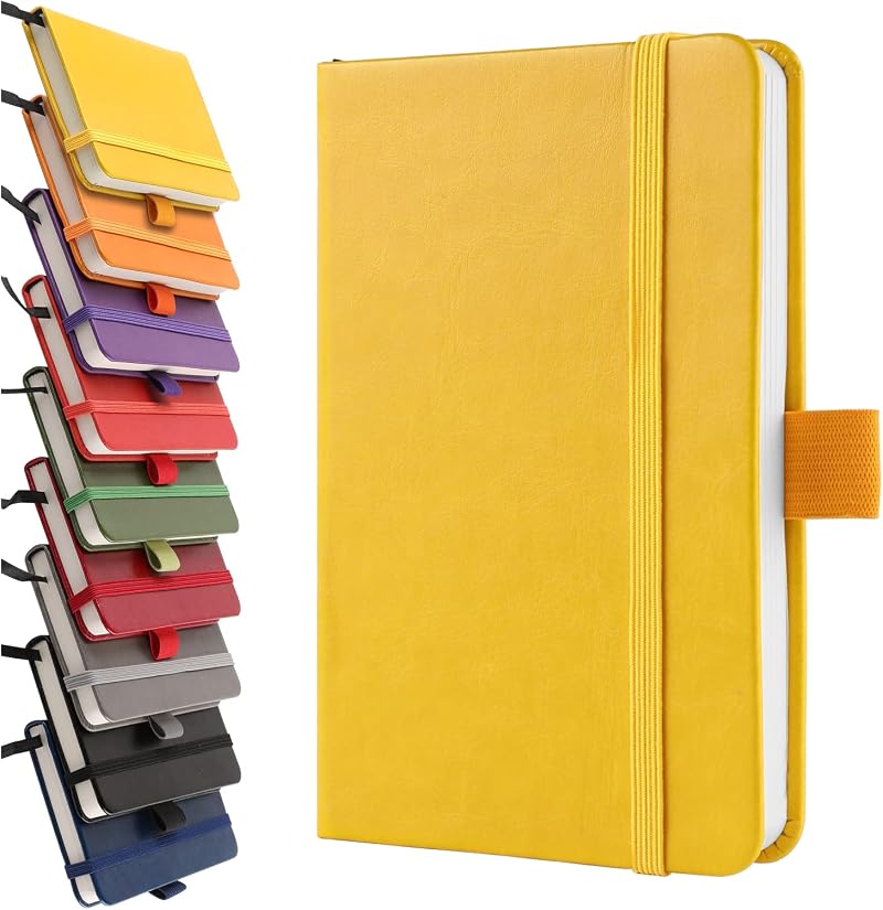 Lefute A6 Notebooks Pocket Journal Hardback 200 Pages PU Leather Yellow