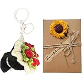 Gniwhd Crochet Rose Bouquet Cute Keychain for Women, Flowers Key Chains, Purse Bag Charms for Handbags, Gift for Teacher