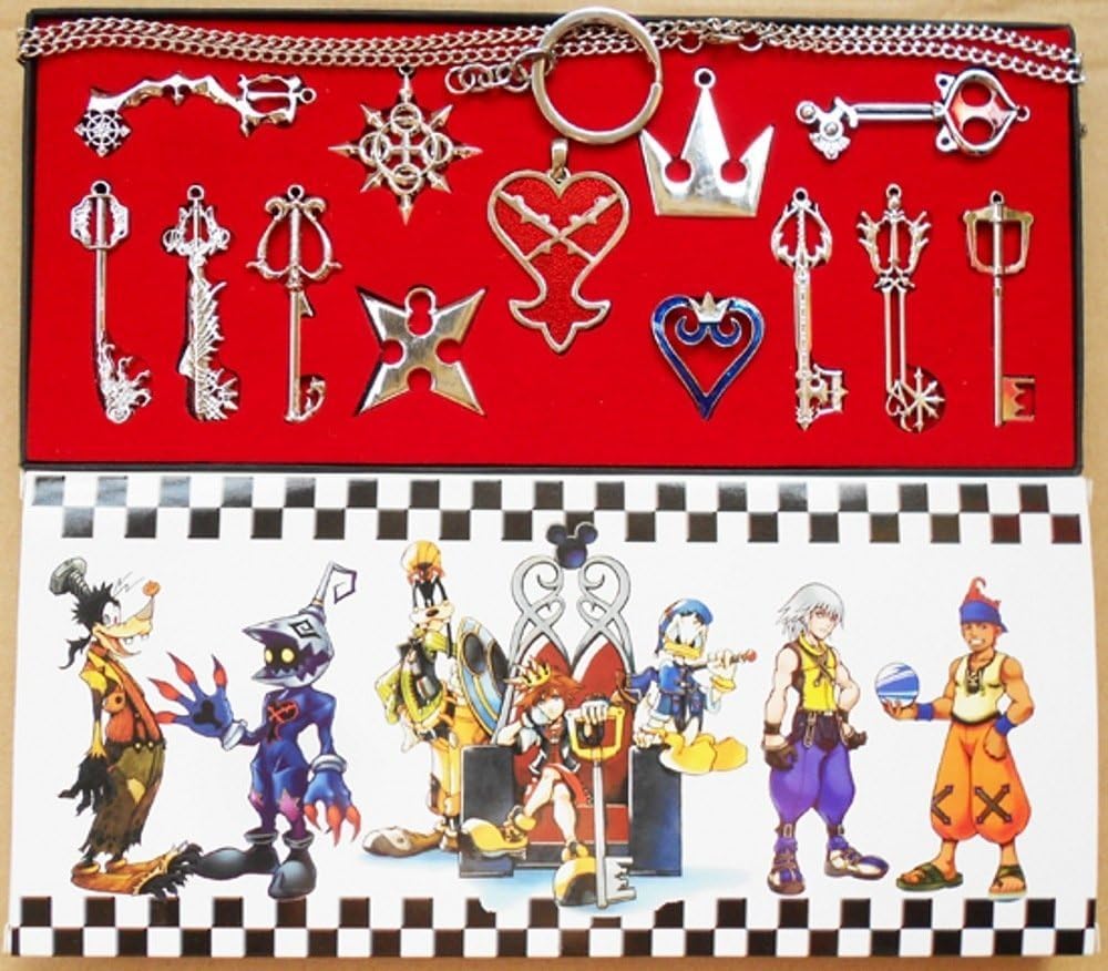 13pcs Kingdom Hearts II Necklace Pendant set Keyblade Keychain New in box Silver