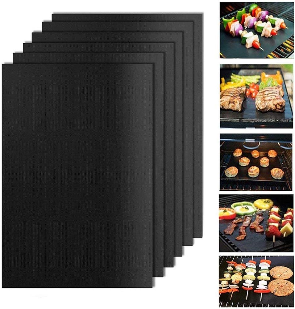 Hebey BBQ Grill Mat, Set of 6 Non-stick and Heat Resistant BBQ Grill & Baking Mats Used in Gas, Charcoal, Electric Grill and More, FDA-Approved, PFOA Free, Reusable and Easy to Clean 15.75 x 13 Inch