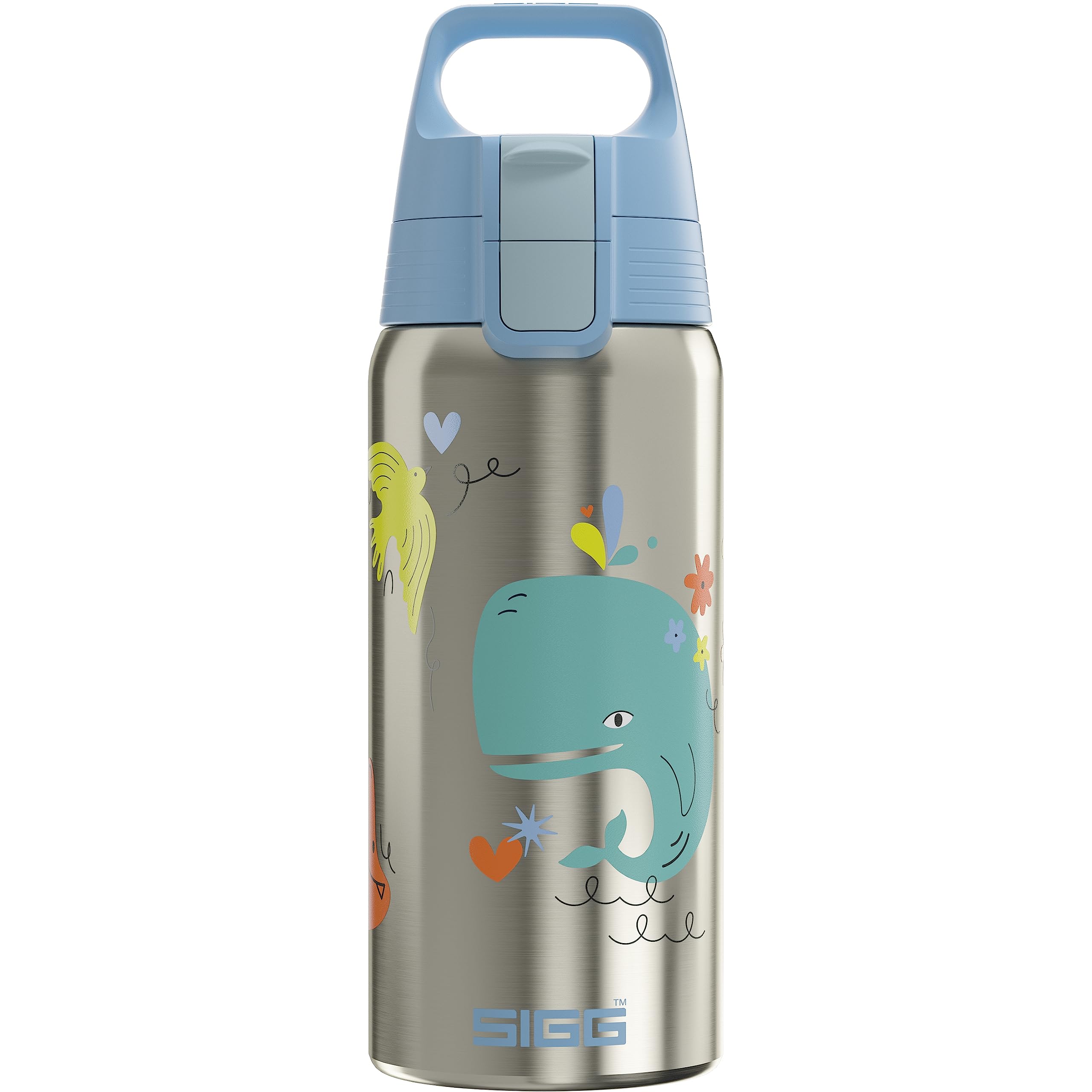 Sigg - Insulated Kids Water Bottle - Shield One Therm Whale Friend - Suitable For Carbonated Beverages - Leakproof - Dishwasher Safe - BPA Free - 90% Recycled Stainless Steel - Brushed - Whale - 17Oz Image