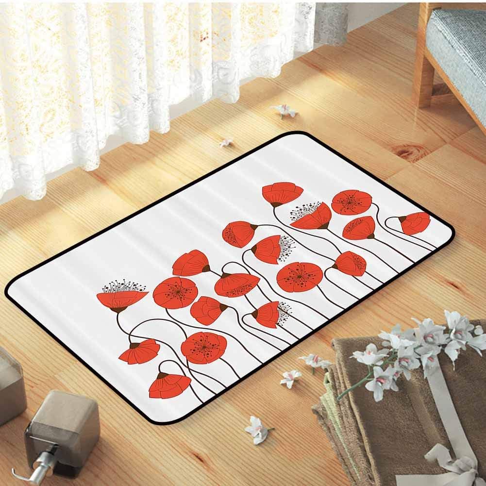 Anyangeight Poppy Decor Floor Mat Rug Poppy Flowers