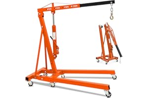 MilleLoom 2 Ton Hydraulic Engine Hoist with Lever, Cherry Picker Engine Hoist, 4400LBS Foldable Garage Crane Lifter w/Telescopic Boom & 6 Swivel Casters for Workshop, Warehouse, Auto Repair