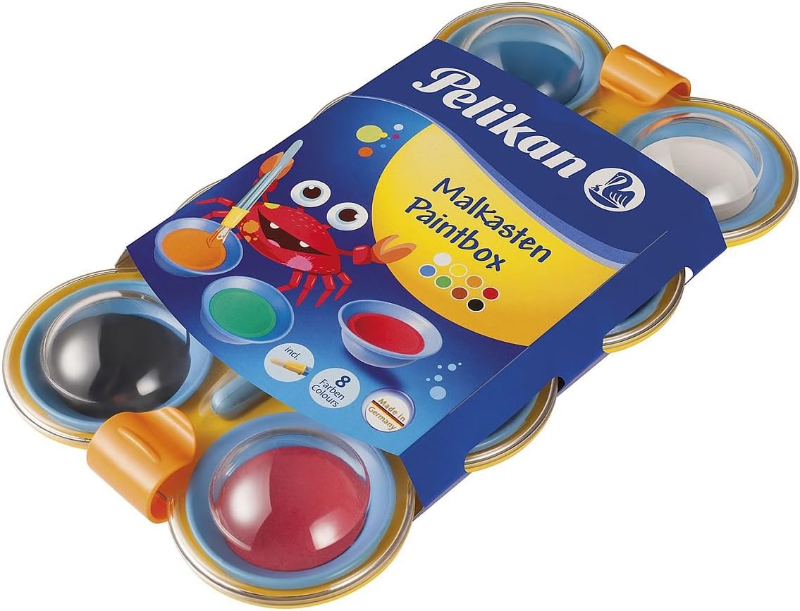 Pelikan 723122 Farbkästen Deckfarbkasten Mini-Friends 755/8, mit 8 Farben + Pinsel, Mehrfarbig