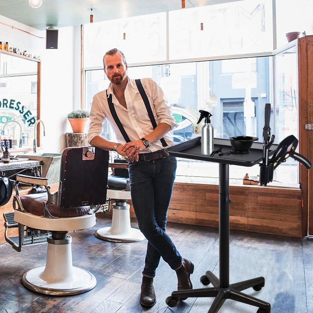 Premium Aluminum Hair Salon Instrument Salon Tray W/Accessory Caddy Tattoo Rolling Tray Station Adjustable Height Trolley Beauty Tool: Furniture & Decor