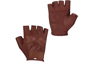 Royal Coalition Men's Leather Gloves Racing Fingerless Motorcycle Hand Black & Red Gloves W/Breathable Open Knuckle