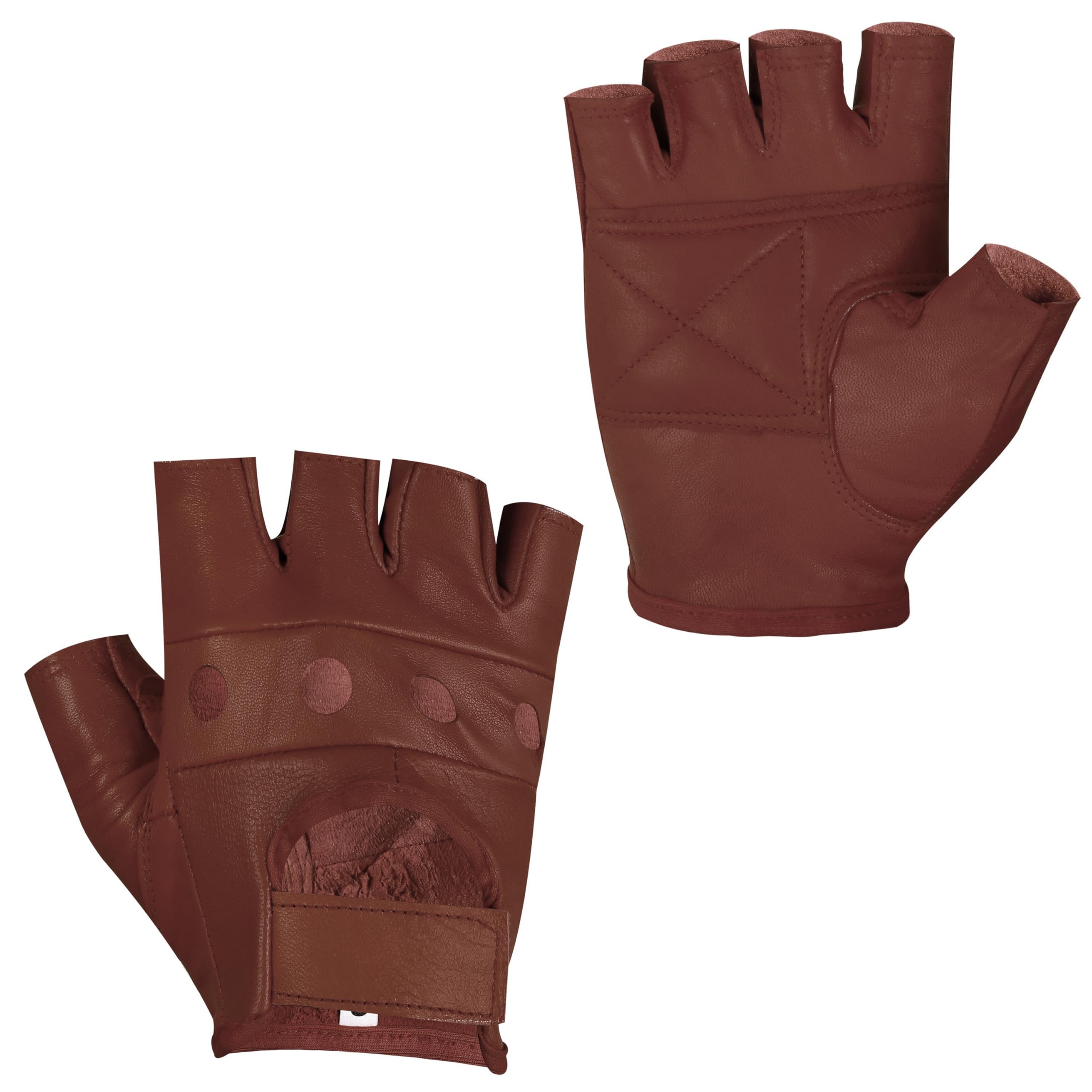 Photo 1 of Royal Coalition Men's Leather Gloves Racing Fingerless Motorcycle Hand Black & Red Gloves W/Breathable Open Knuckle (Tan, Small)