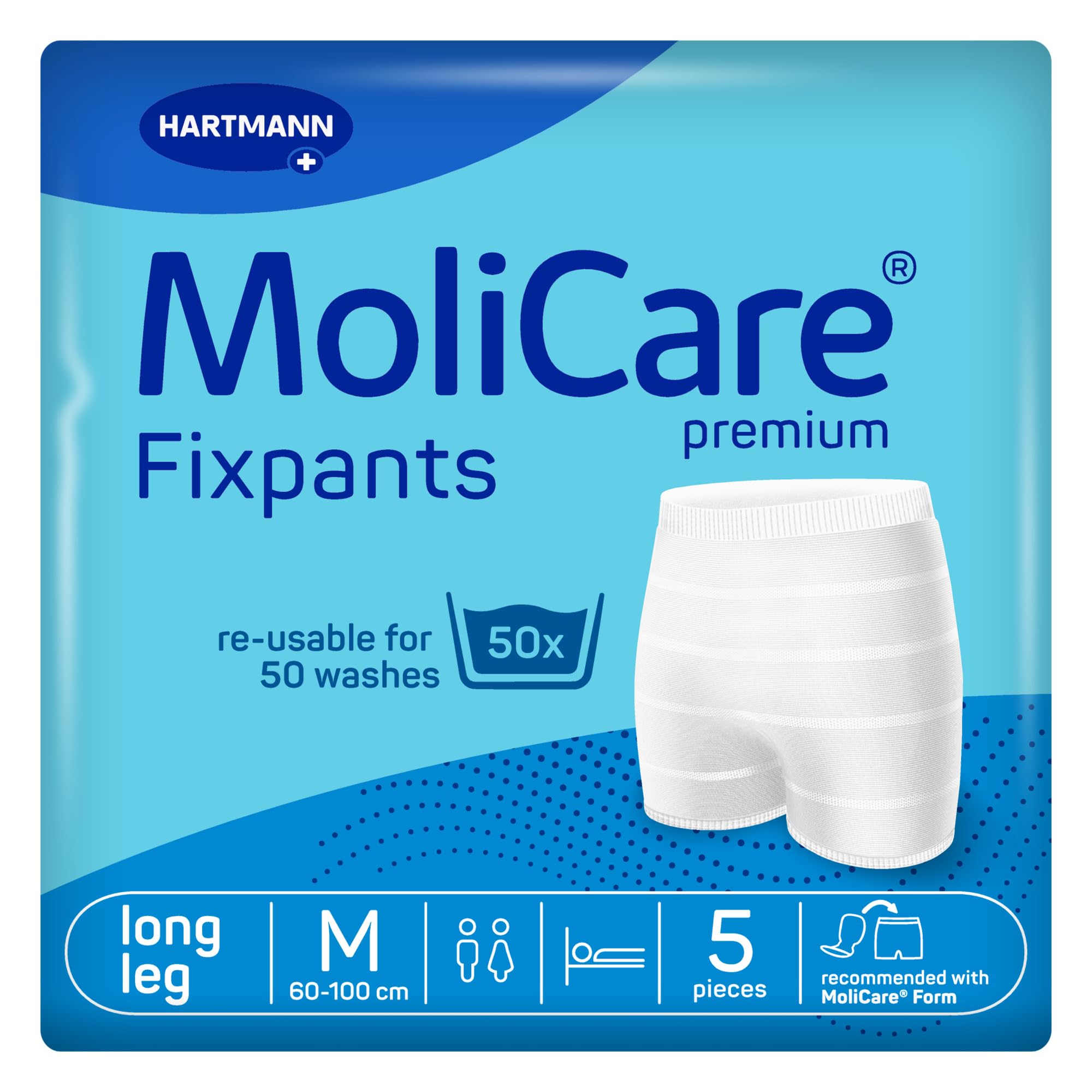 MoliCare Premium Fixpants | Washable Fixation Pants, Worn with Large Incontinence Pads | Long Leg | Size M (24-40 inches) | Pack of 5 | Wash & Reuse up to 50 Times