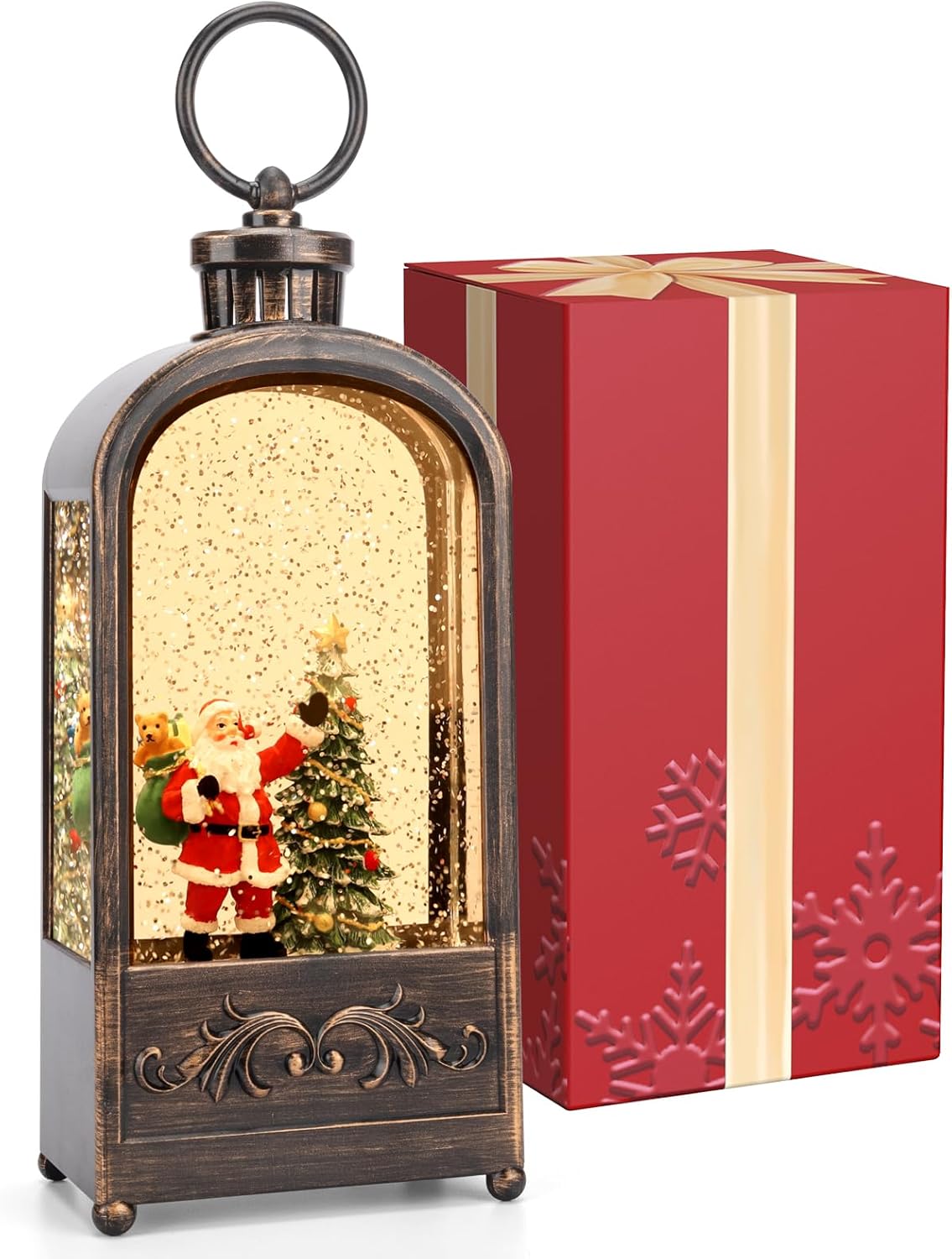 Snow Globes - Santa Claus Snow Globe Christmas Decorations Lantern, Glittering Lighted Plug-in, 3 AA Battery Operated & USB Powered, Santa Claus Snow Globe Lantern for Christmas Home Decoration and Gift