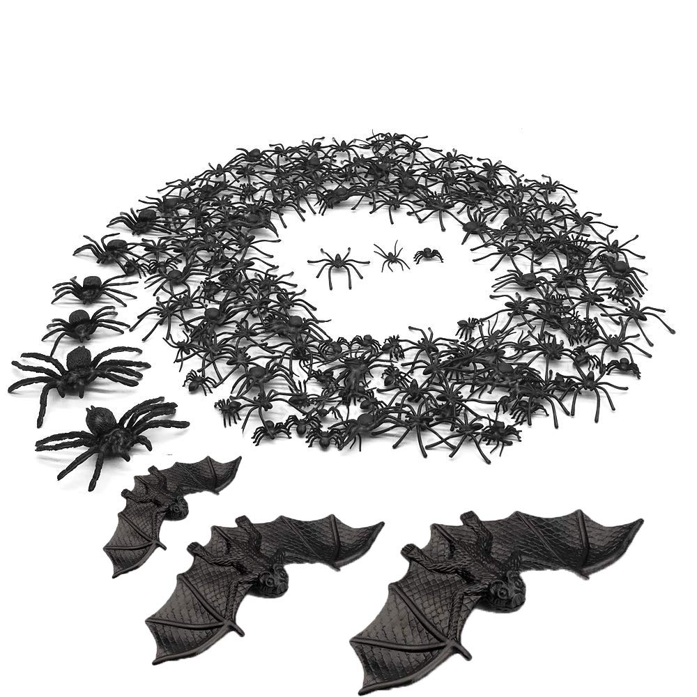 71 PCS Halloween Fake Spider Decorations Set, Halloween Prank Props, 70 pcs Fake Plastic Spiders in Different Sizes and 100 pcs of Glue Easy to Paste to Walls, Tables, Best for Halloween Decorations