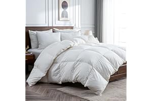 BPC Goose Feather Down Fiber Comforter Oversized Queen, 750 Fill Power Cloudy-Fluffy Duvet Insert with Ultra-Soft Pima Cotton Blend Cover, Medium Warmth, White, 98x98 Inches