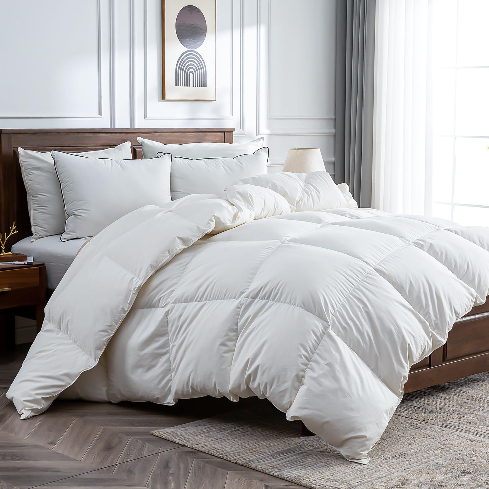 Photo 1 of BPC Lightweight Feather Down Fiber Comforter King Size, Ultra-Soft Hotel Duvet Insert with Egyptian Cotton Blend Cover, Bed Comforter for Hot Sleepers/Summer, White, 106x90 Inches