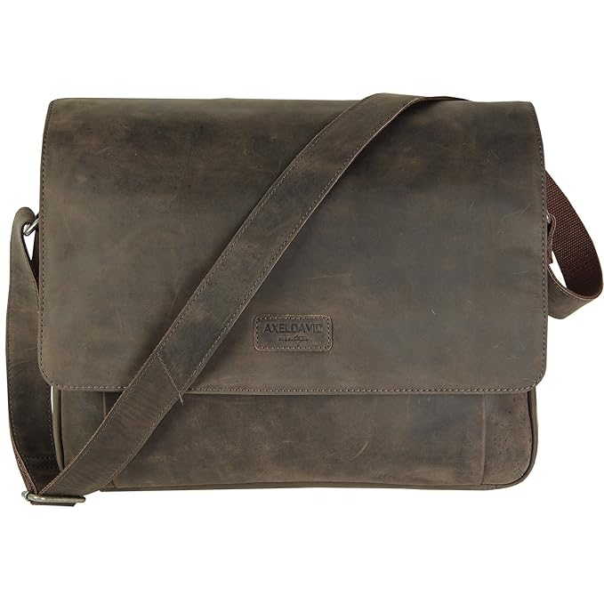 Axel David Leder Umhängetasche Brasil Schultertasche Ledertasche Herren Laptop Tasche Braun