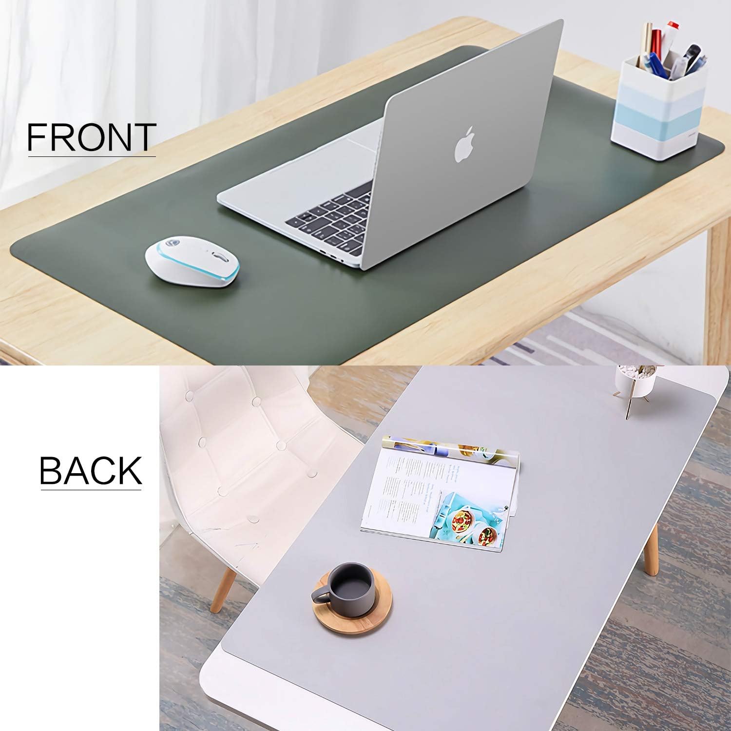 Dual-Sided Desk Pad (31.5 x 15.7"), Waterproof Leather Office Desk Mat, PU Mouse Pad, Desk Cover Protector, Desk Writing Mat for Office/Home/Work/Cubicle (Green/Gray) : Office Products