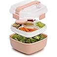 Goodful Stackable Lunch Box Container, Bento Style Food Storage with Removeable Compartments for Sandwich, Snacks, Toppings & Dressing, Leak-Proof and Made without BPA, 56-Ounce, Blush