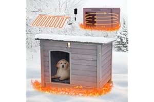 SUUMERPETY Heated Dog House Outdoor,Anti Bite Iron Frame Dog Kennel with Adjustable Temperature and Time,Insulated Weatherproof Outside Shelter for Feral Animal (Grey, M)