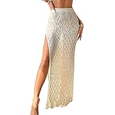 Women's Crochet Swimsuit Cover Up High Slit Boho Sheer Maxi Long Beach Wrap Skirt Cover Up