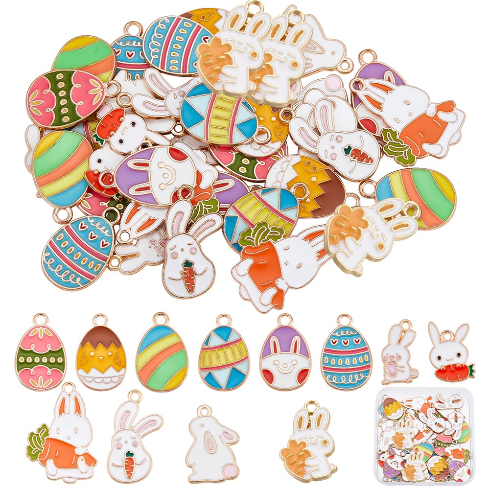 SUNNYCLUE 1 Box 48Pcs 12 Styles Easter Egg Charms Bunny Charms Bulk Enamel Rabbit Carrot Charm Cartoon Animals Charm for Jewellery Making Charms Bracelet Necklace Earring Women DIY Crafts Supply — image 1